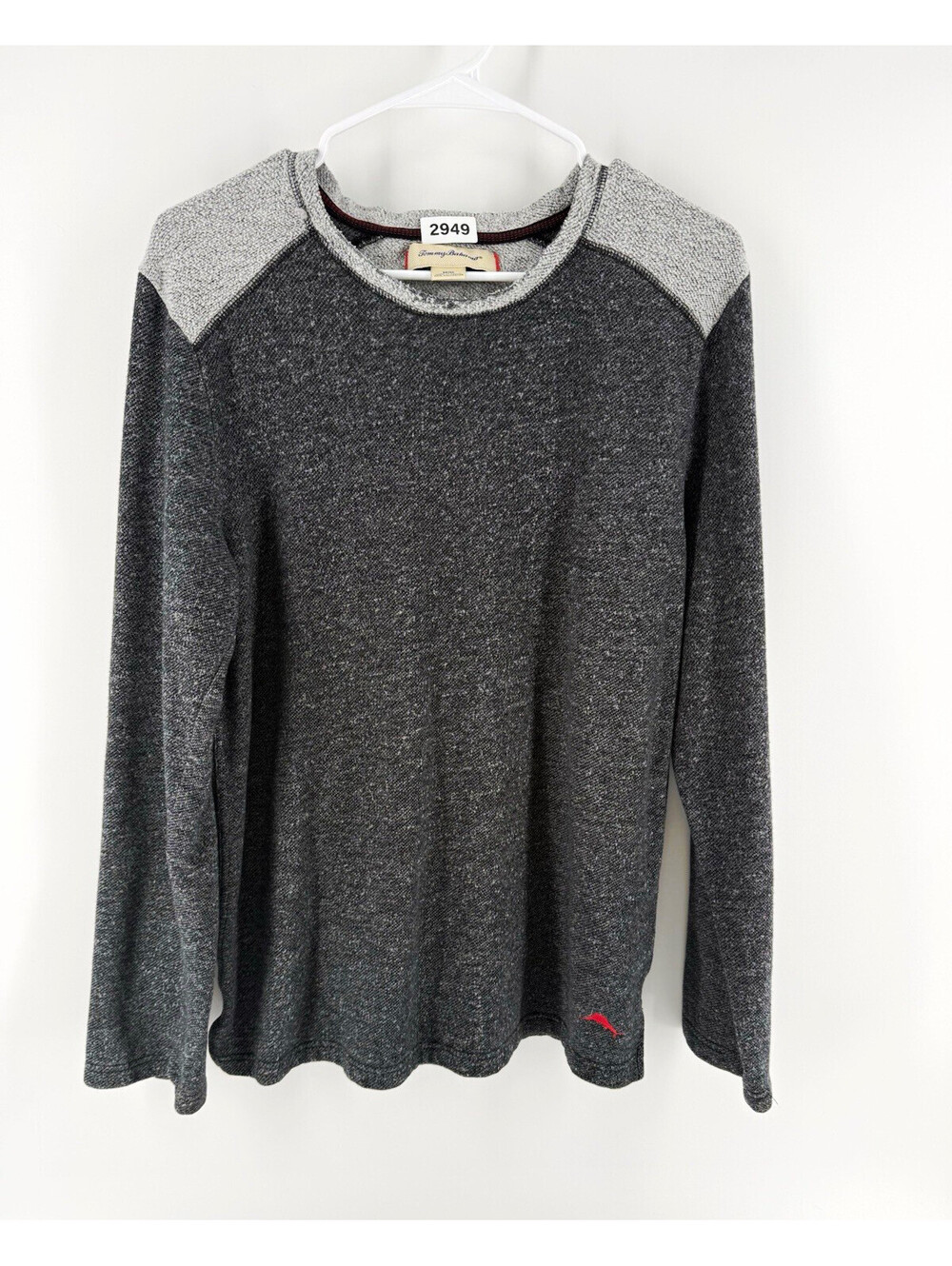 Tommy Bahama Mens M Gray Crew Neck Pullover Sweater Marlin Logo Cotton Knit